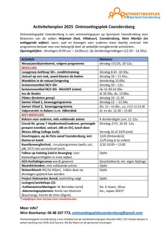 Activiteitenplan 2025 Ontmoetingsplek Coendersborg